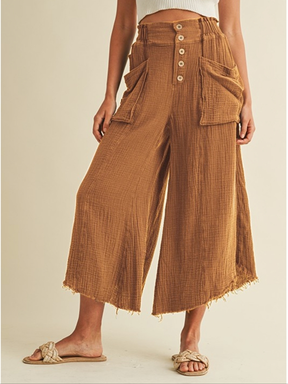 188 | Mineral Washed Camel Cropped Wide Leg
